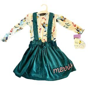 NWT Bluey Toddler Christmas Shirt & Overall Skirt Outfit Size 3T